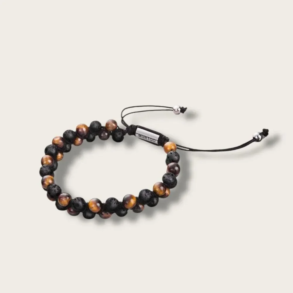 Tiger Eye, Mate Onyx & Lava Rock 6mm Adjustable Bead Bracelet